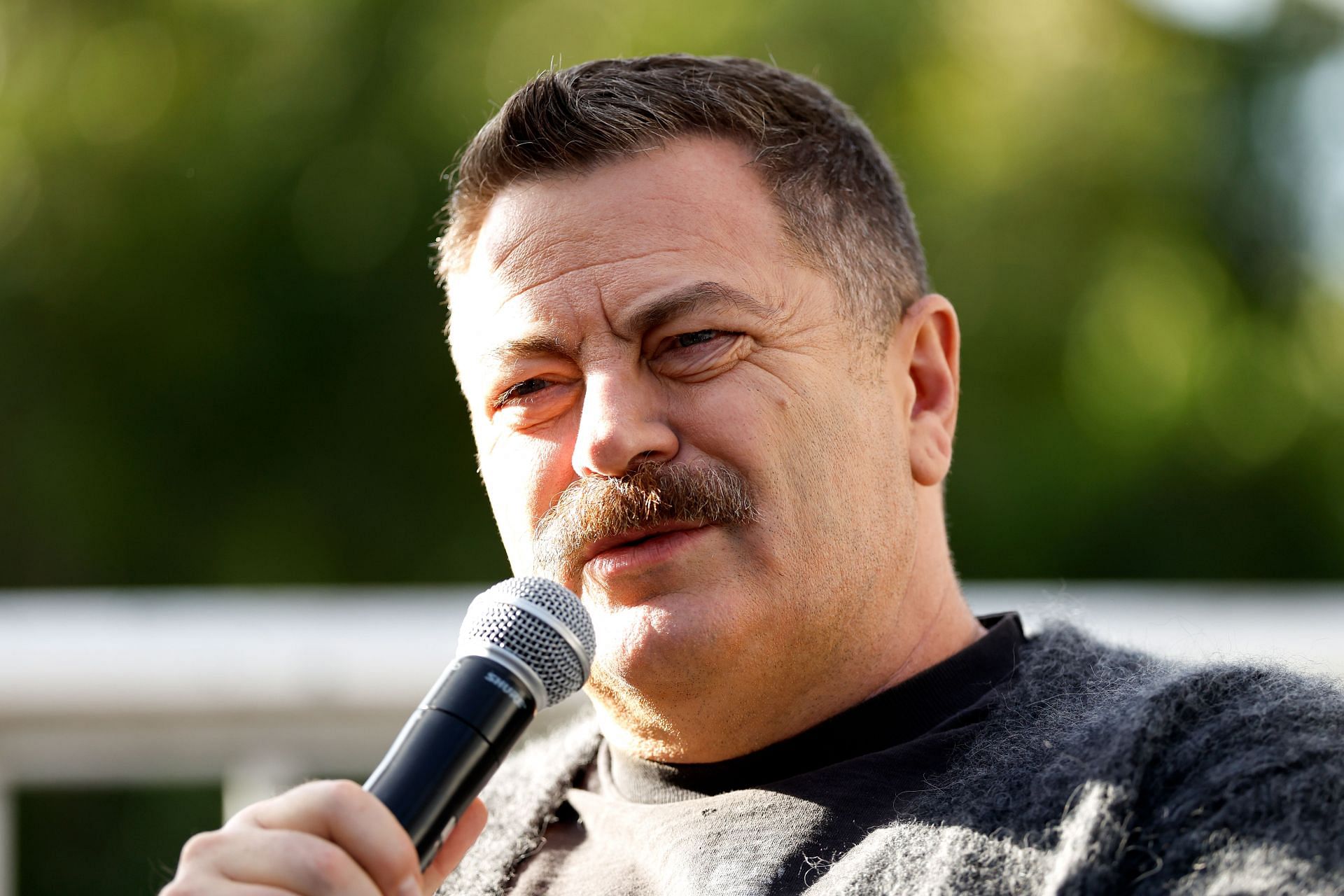Nick Offerman speaks during a press conference at Pier One Sydney Harbour. (Image via Getty)